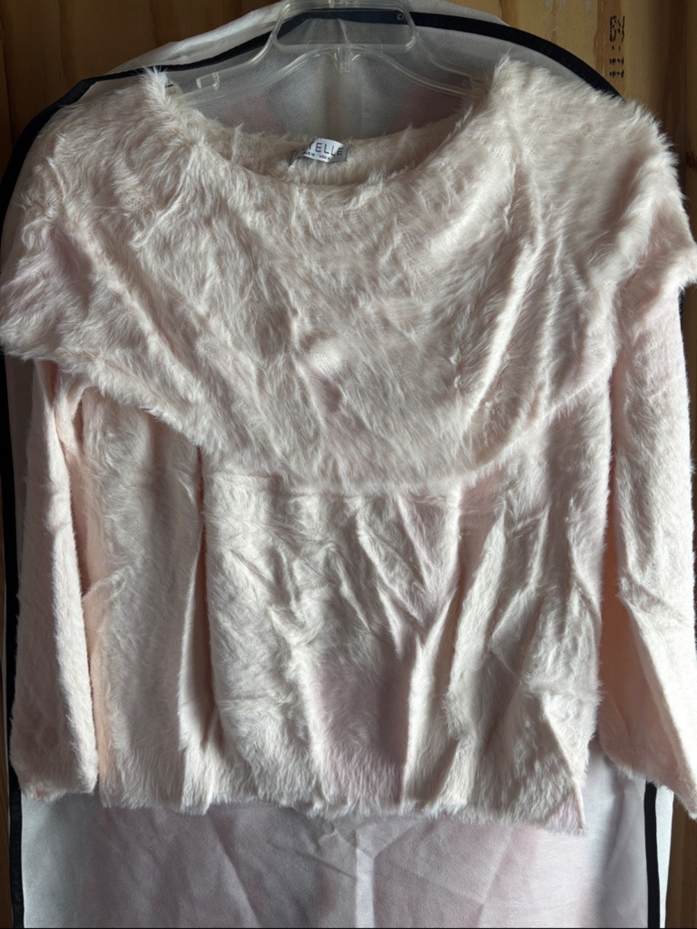 Elle Women's Light Pink Faux-Fur Long Sleeve Blouse